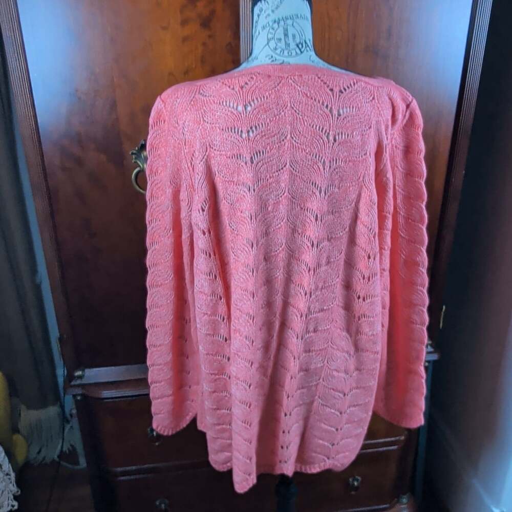Soft Surroundings Pink Open-Knit Pullover Sweater 1X Scoop Neck Scalloped Hem - Picture 6 of 9